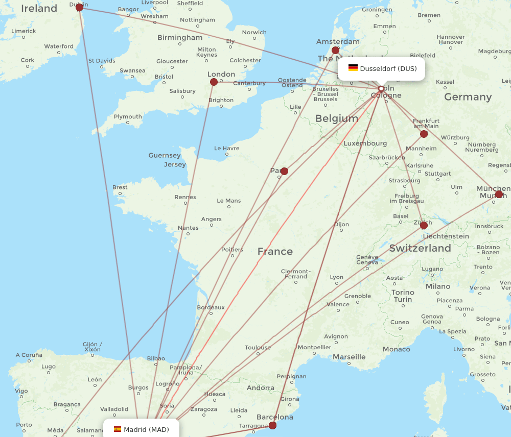 DUS-MAD flight routes