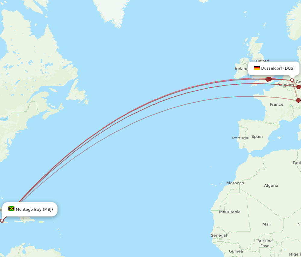 DUS-MBJ flight routes