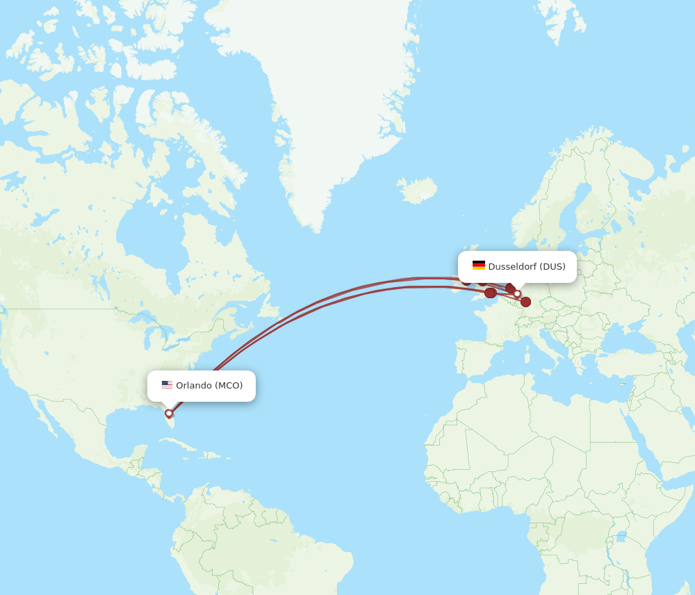DUS to MCO flights and routes map