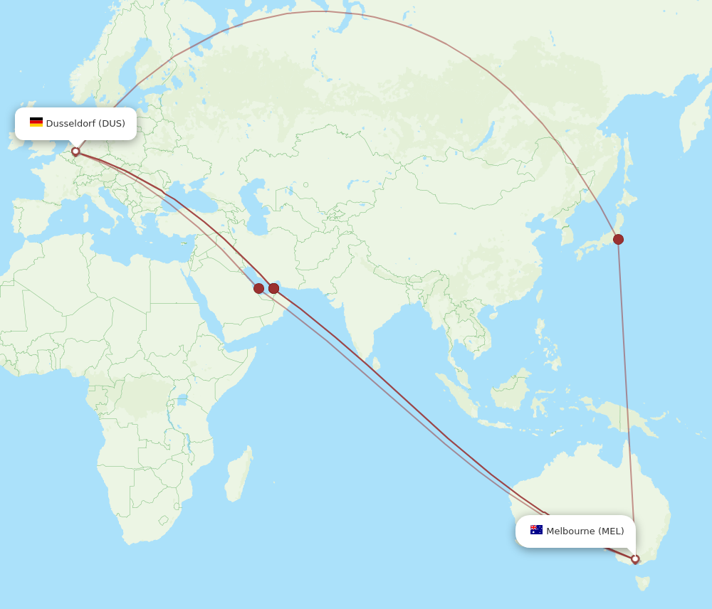 DUS to MEL flights and routes map