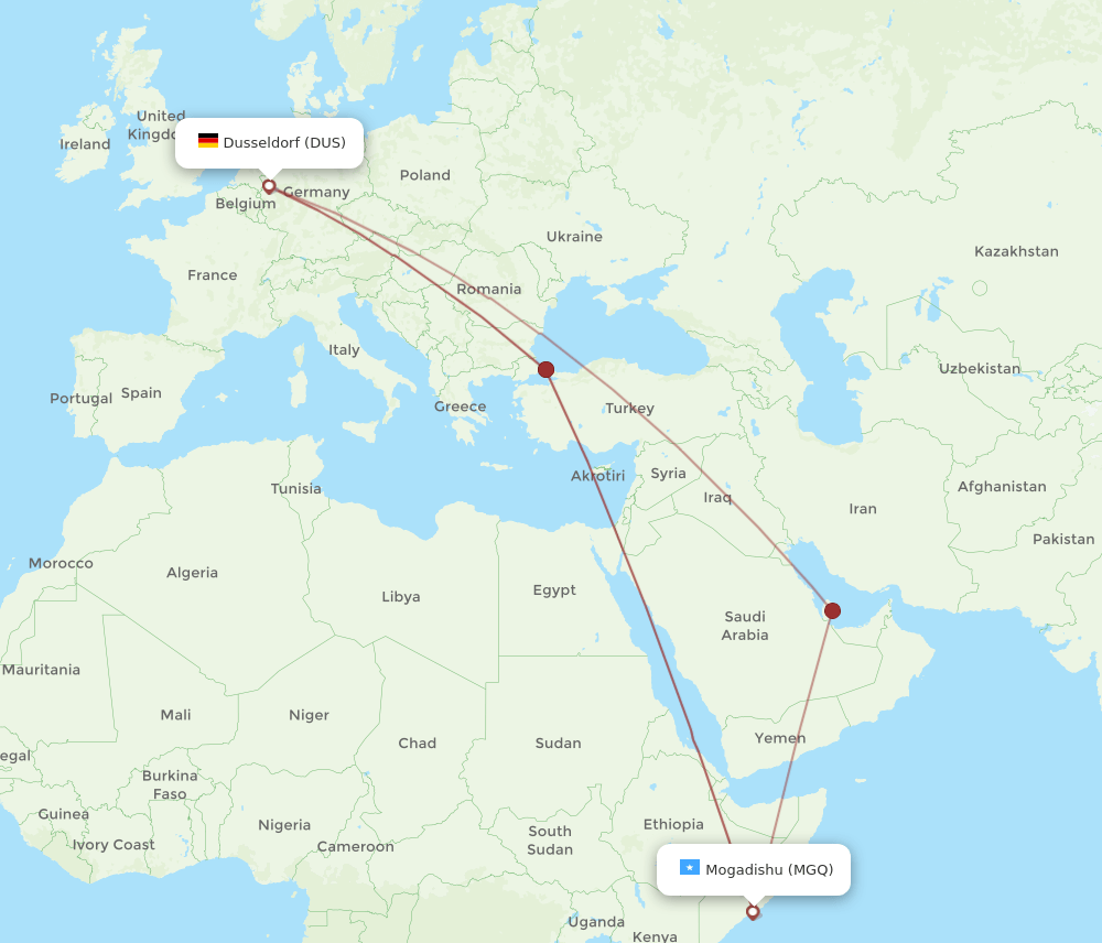 DUS-MGQ flight routes