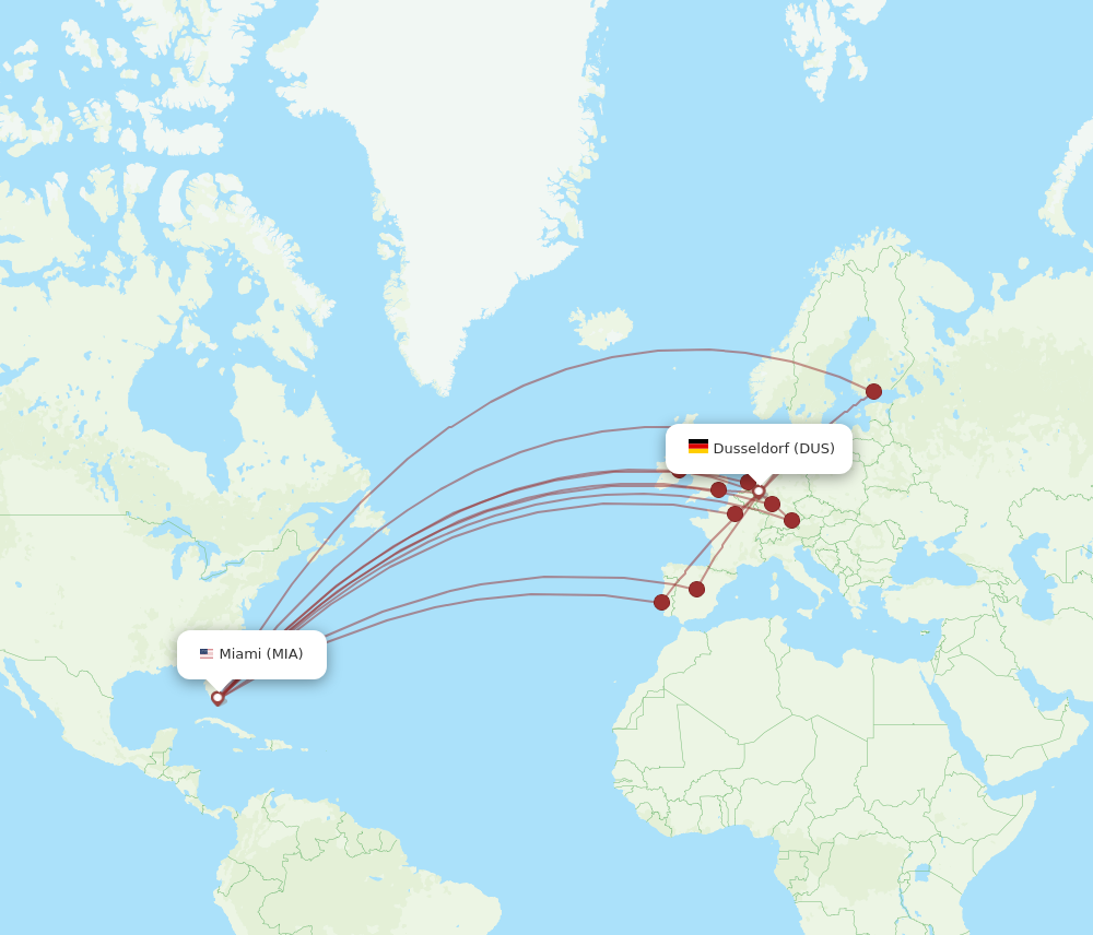 DUS to MIA flights and routes map