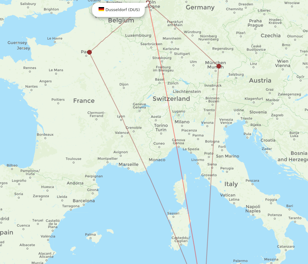 DUS-MIR flight routes