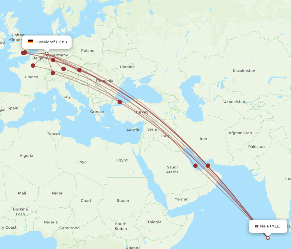 DUS-MLE flight routes