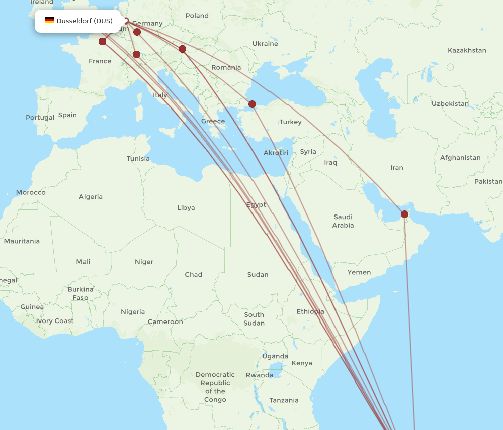 DUS to MRU flights and routes map
