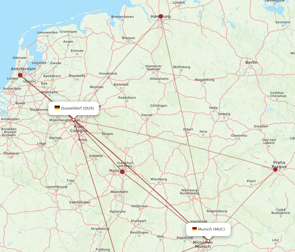 DUS to MUC flights and routes map