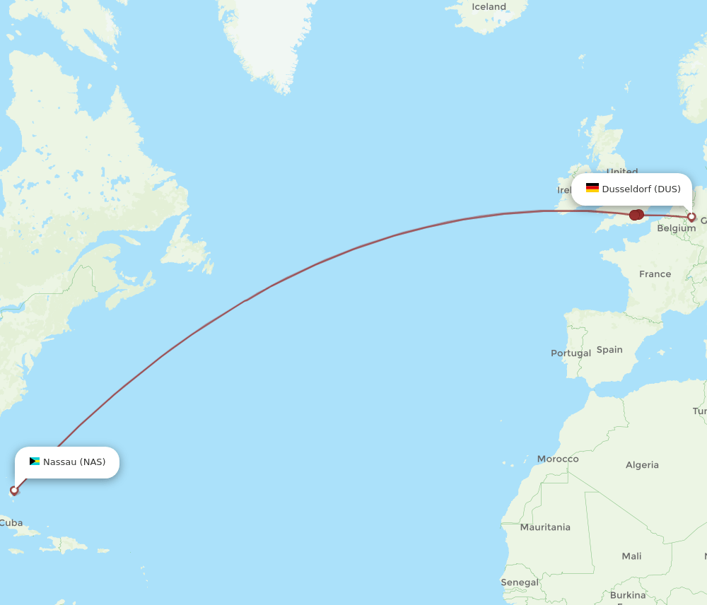 DUS-NAS flight routes