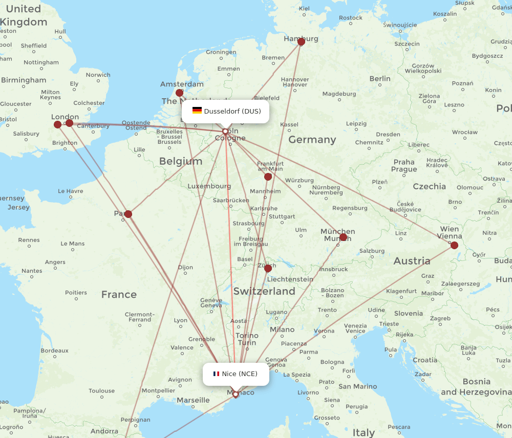 DUS-NCE flight routes