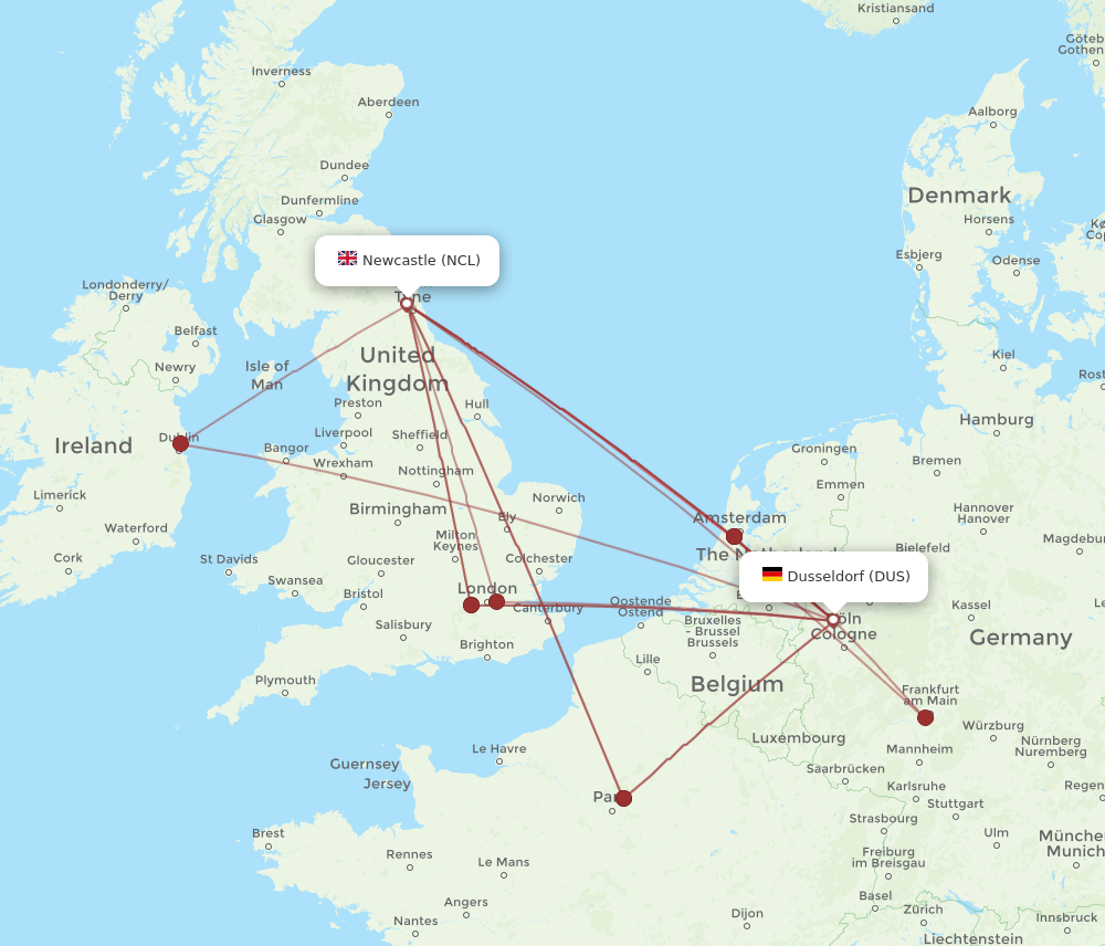 DUS-NCL flight routes