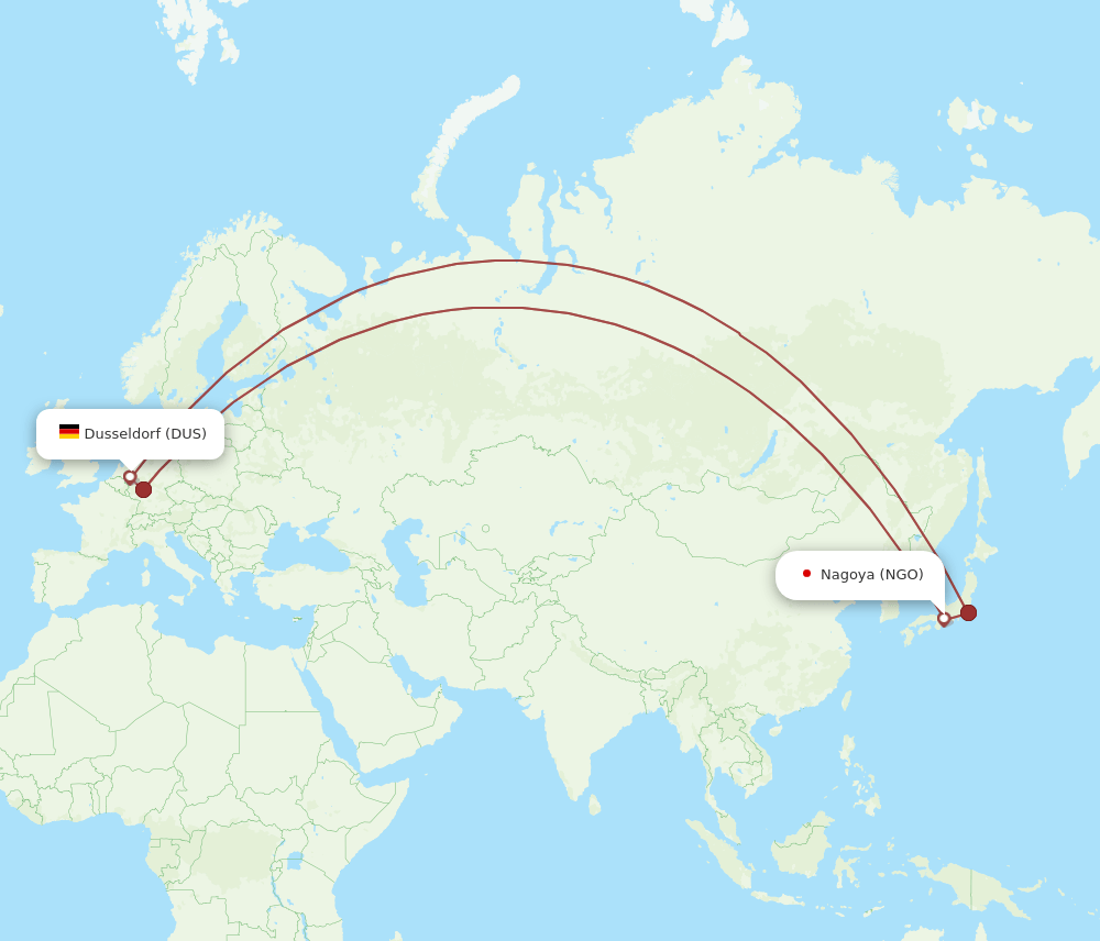 DUS to NGO flights and routes map