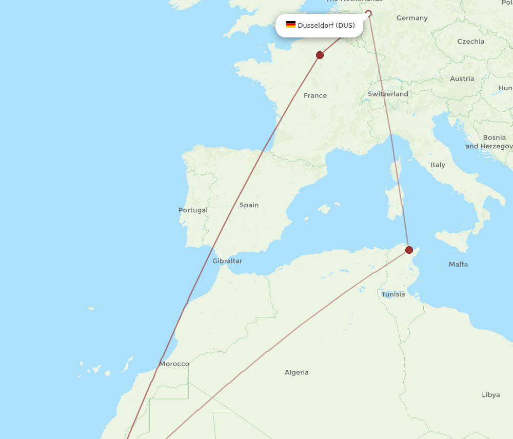 DUS-NKC flight routes