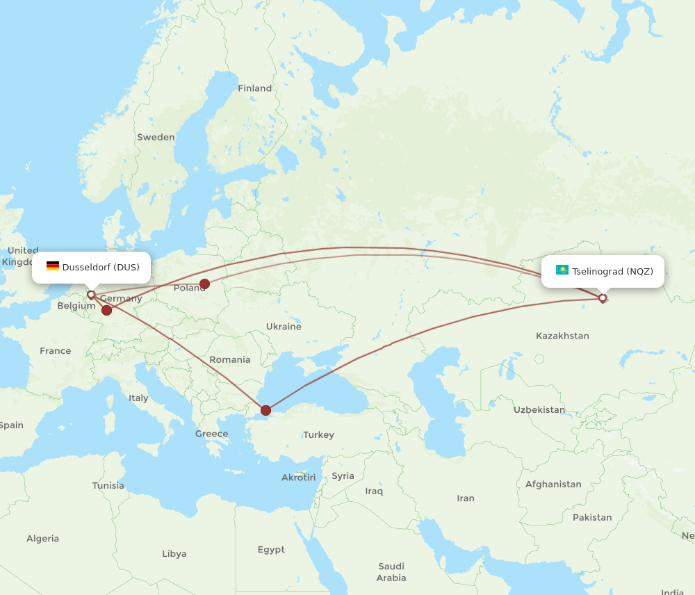 DUS-NQZ flight routes