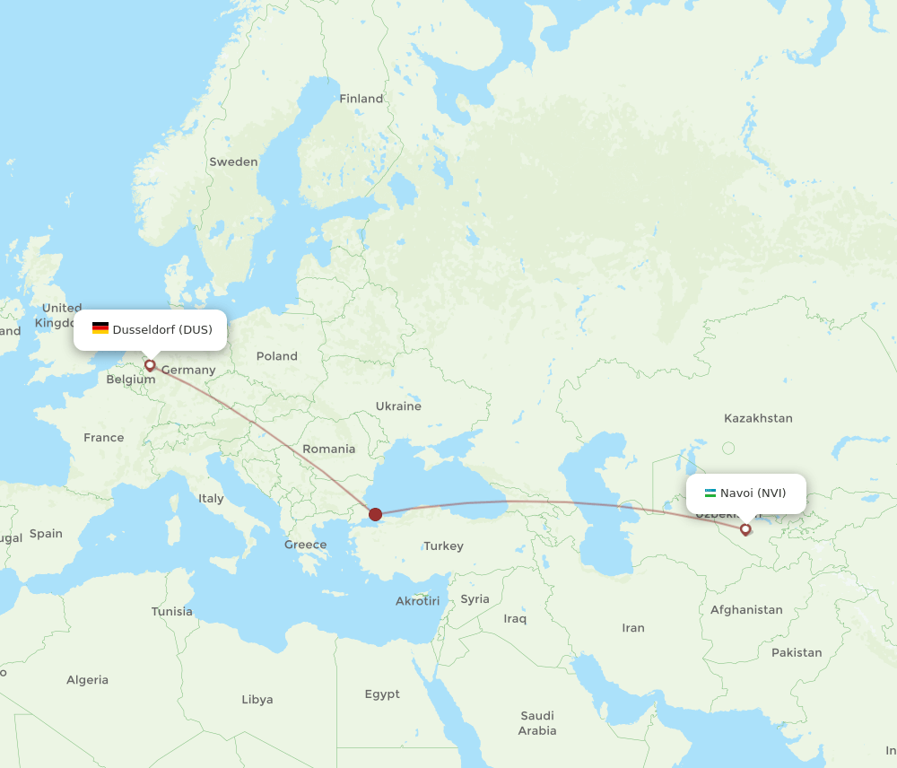 Dusseldorf - Navoi route map and flight paths