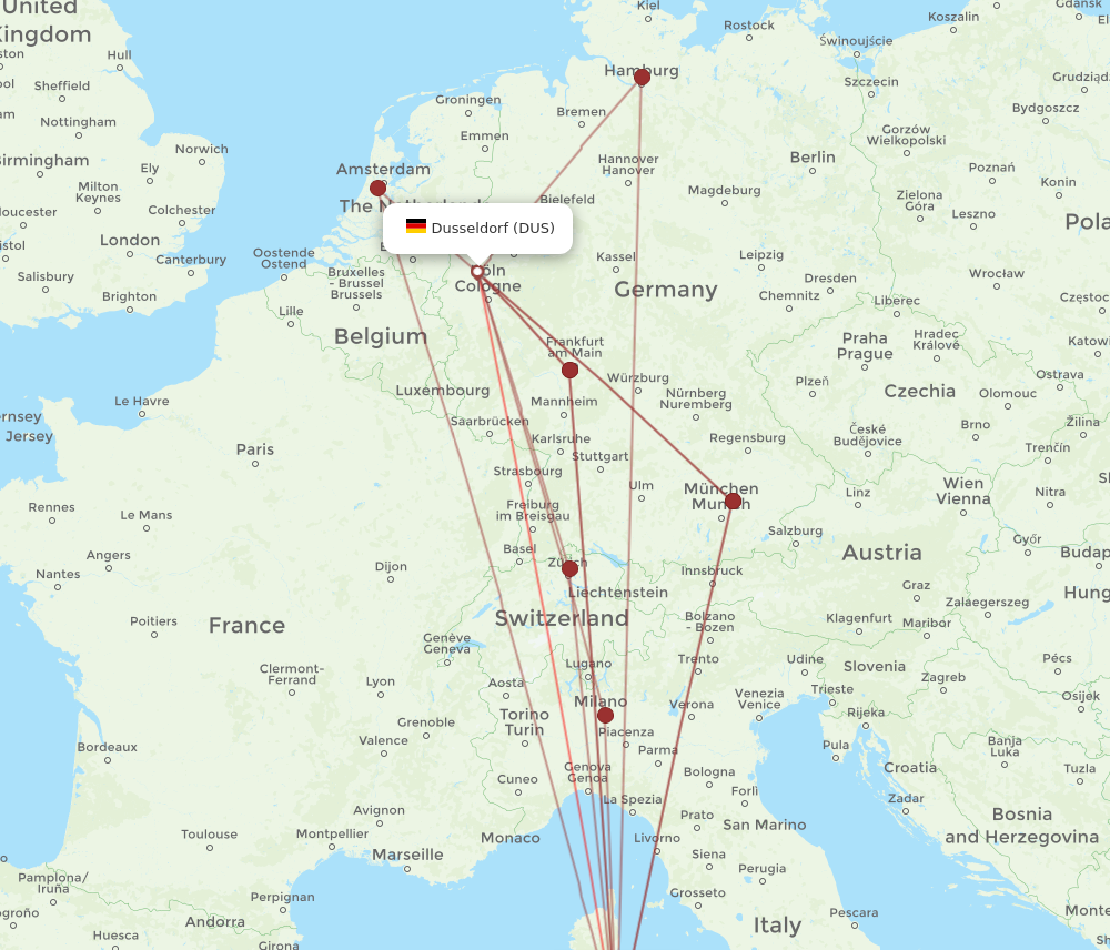 DUS to OLB flights and routes map