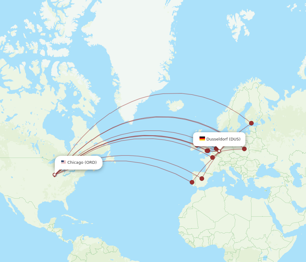 DUS to ORD flights and routes map