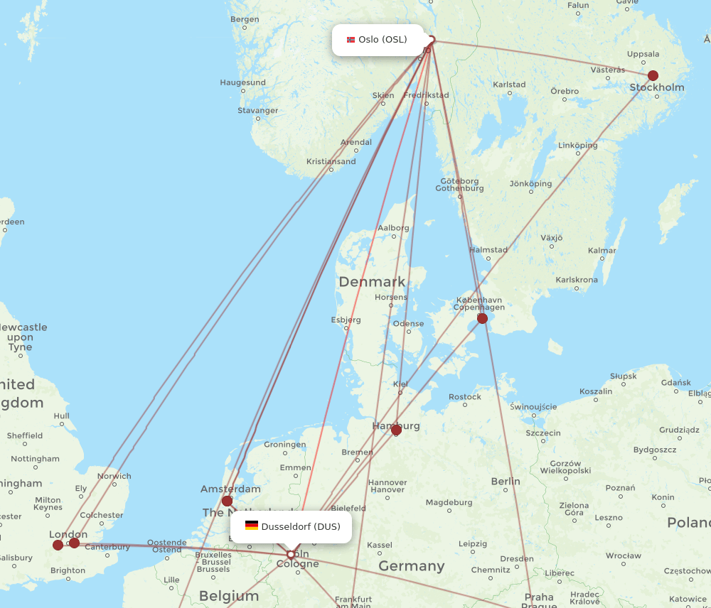DUS to OSL flights and routes map