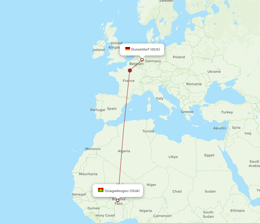 DUS to OUA flights and routes map