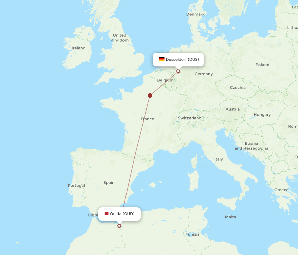 DUS-OUD flight routes