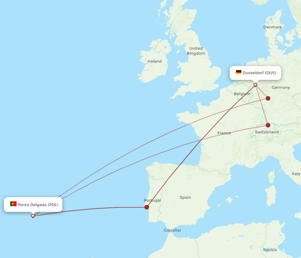 DUS to PDL flights and routes map