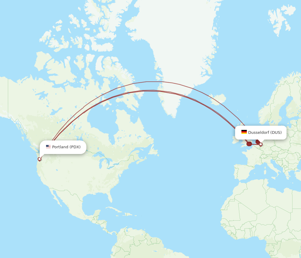 DUS to PDX flights and routes map