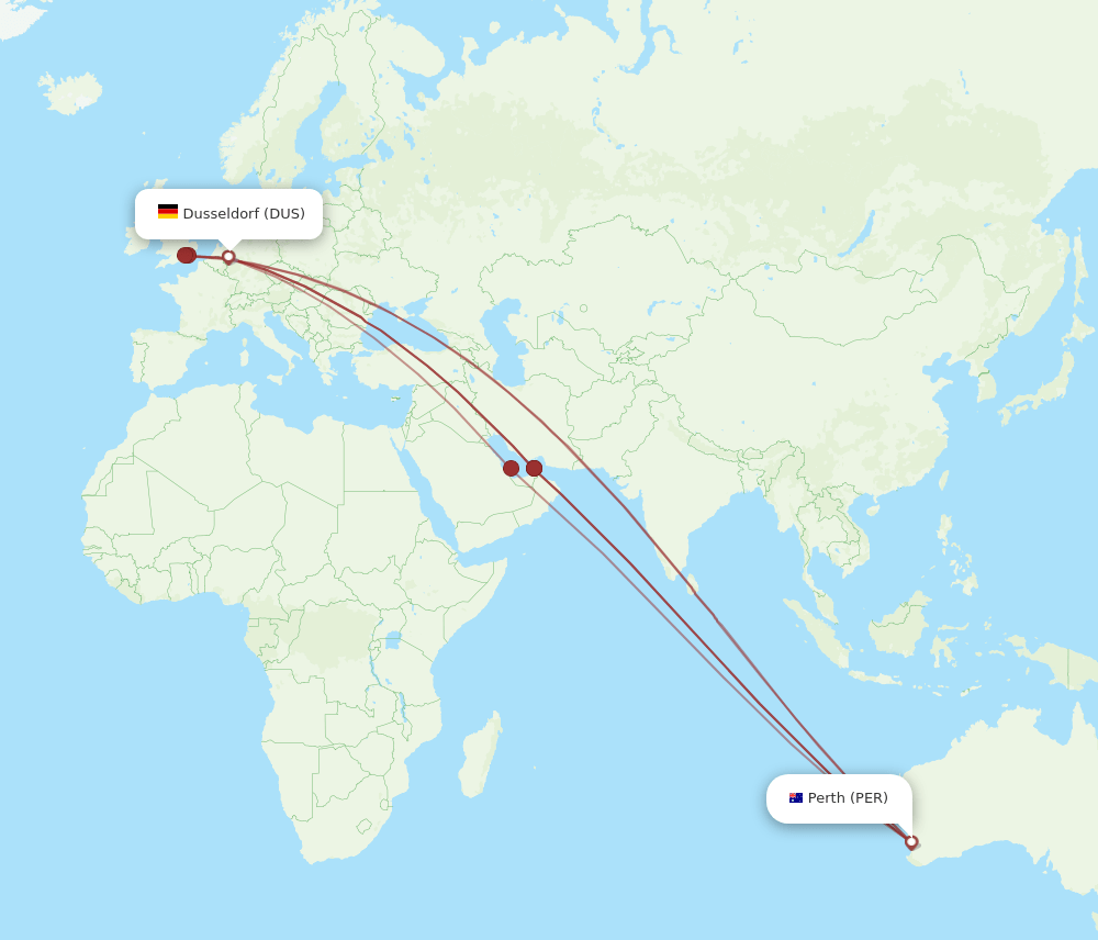 DUS-PER flight routes