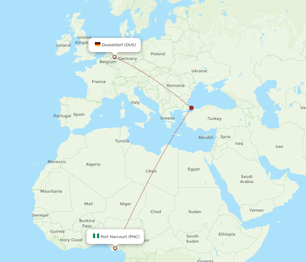DUS-PHC flight routes