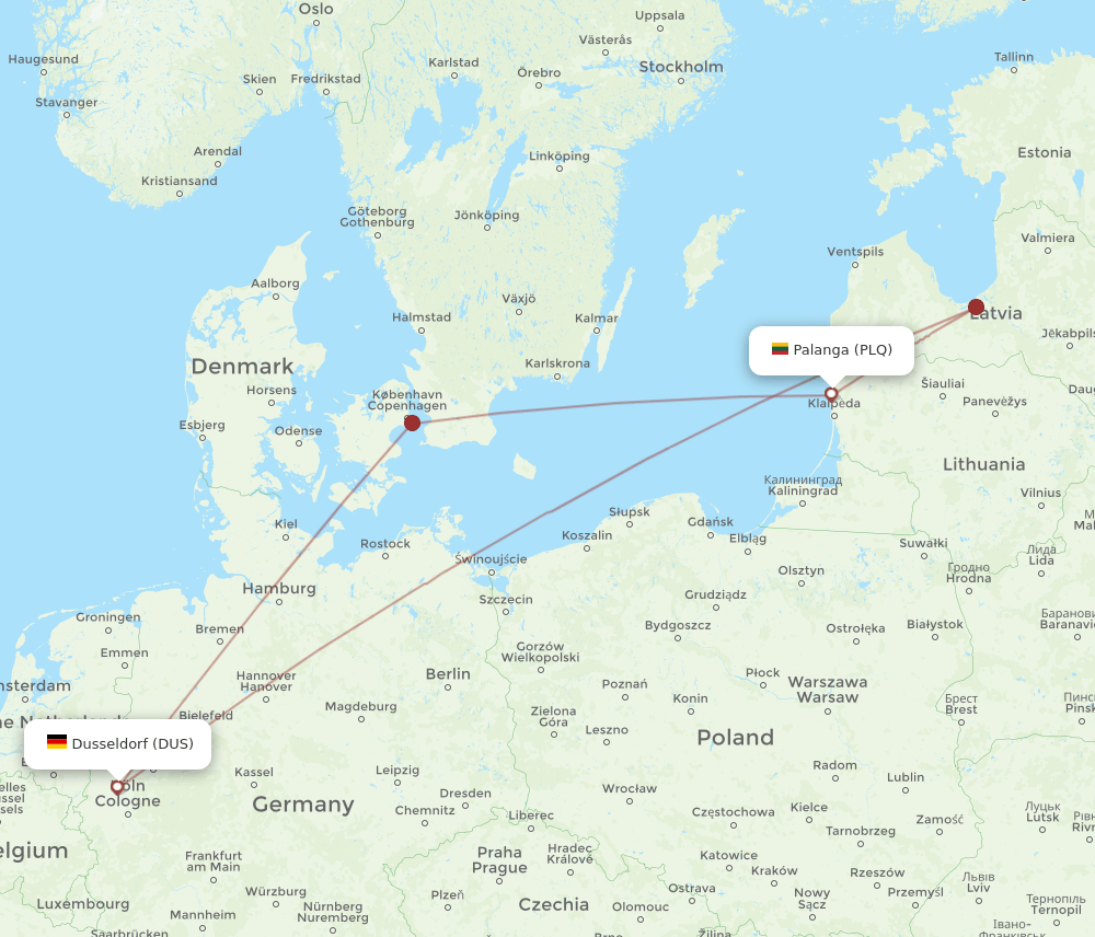 DUS-PLQ flight routes