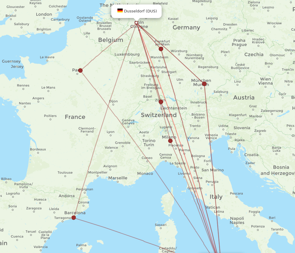 DUS to PMO flights and routes map