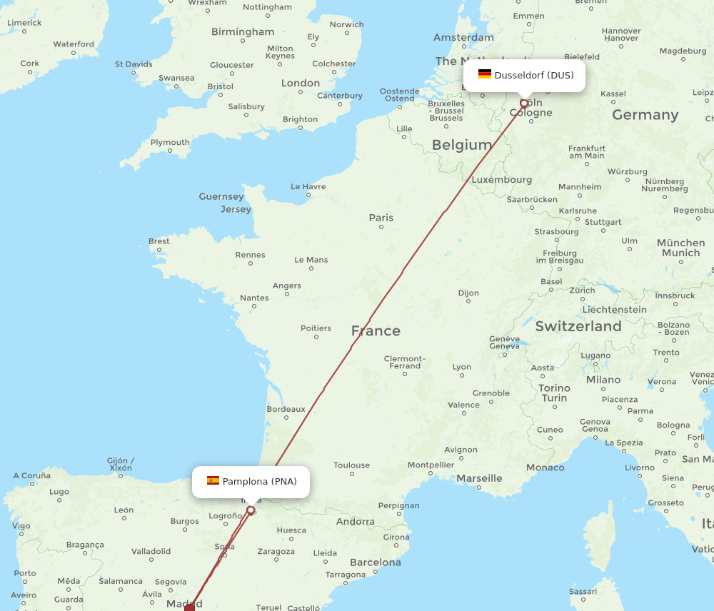DUS-PNA flight routes