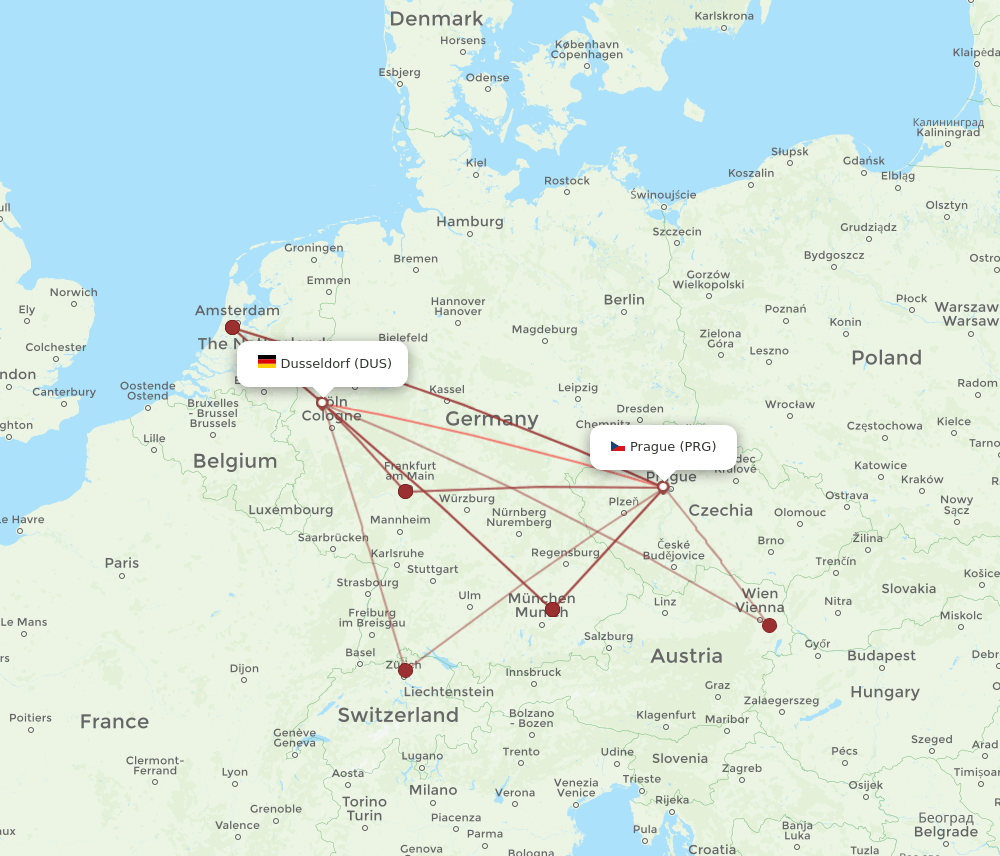DUS-PRG flight routes