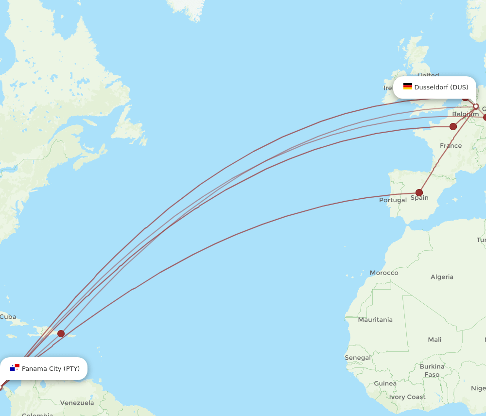 DUS-PTY flight routes