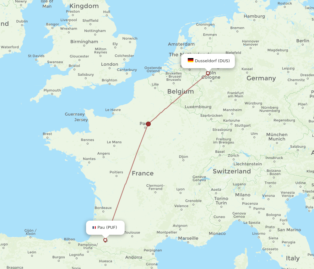 DUS to PUF flights and routes map