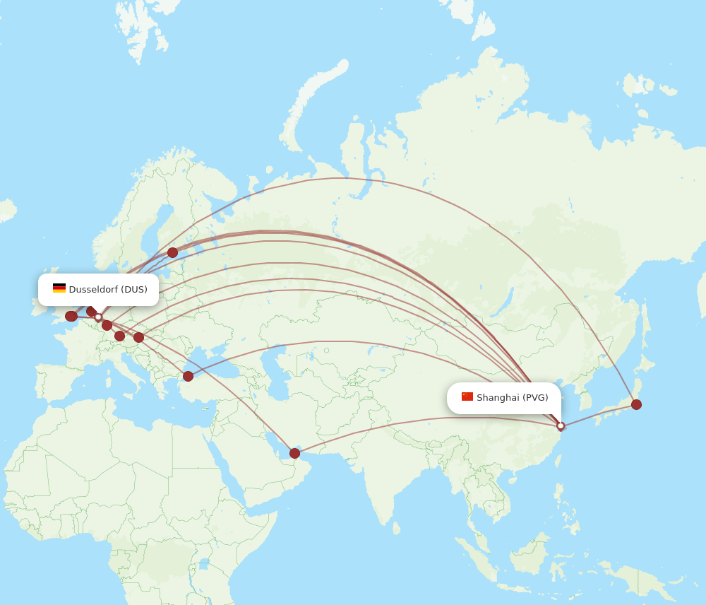 DUS-PVG flight routes