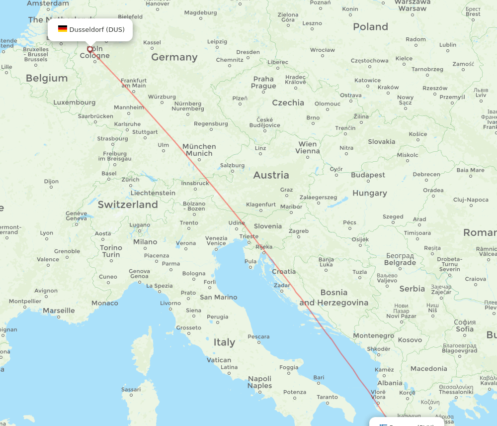 DUS-PVK flight routes