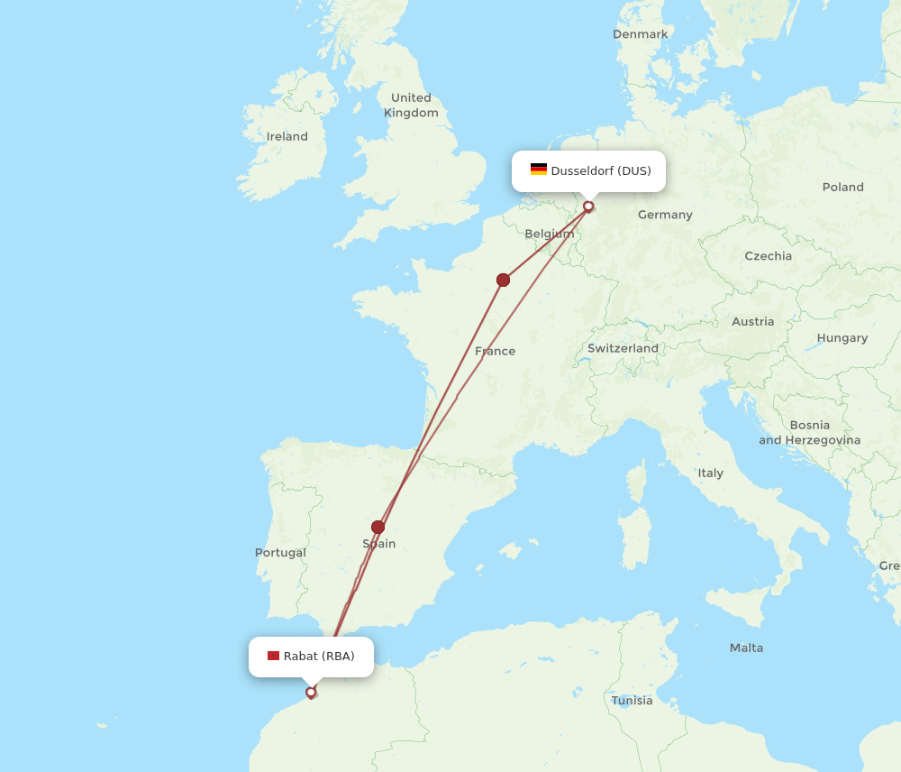 DUS-RBA flight routes