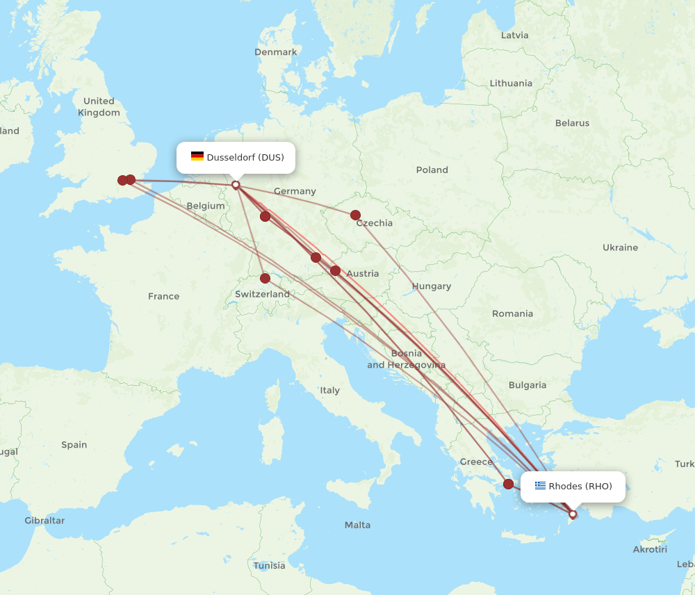 DUS-RHO flight routes