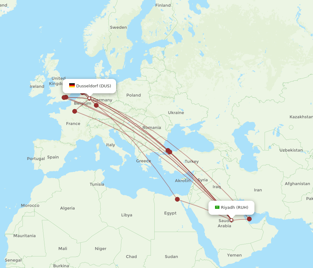 DUS-RUH flight routes