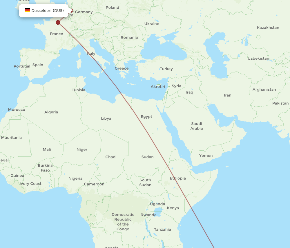 DUS-RUN flight routes