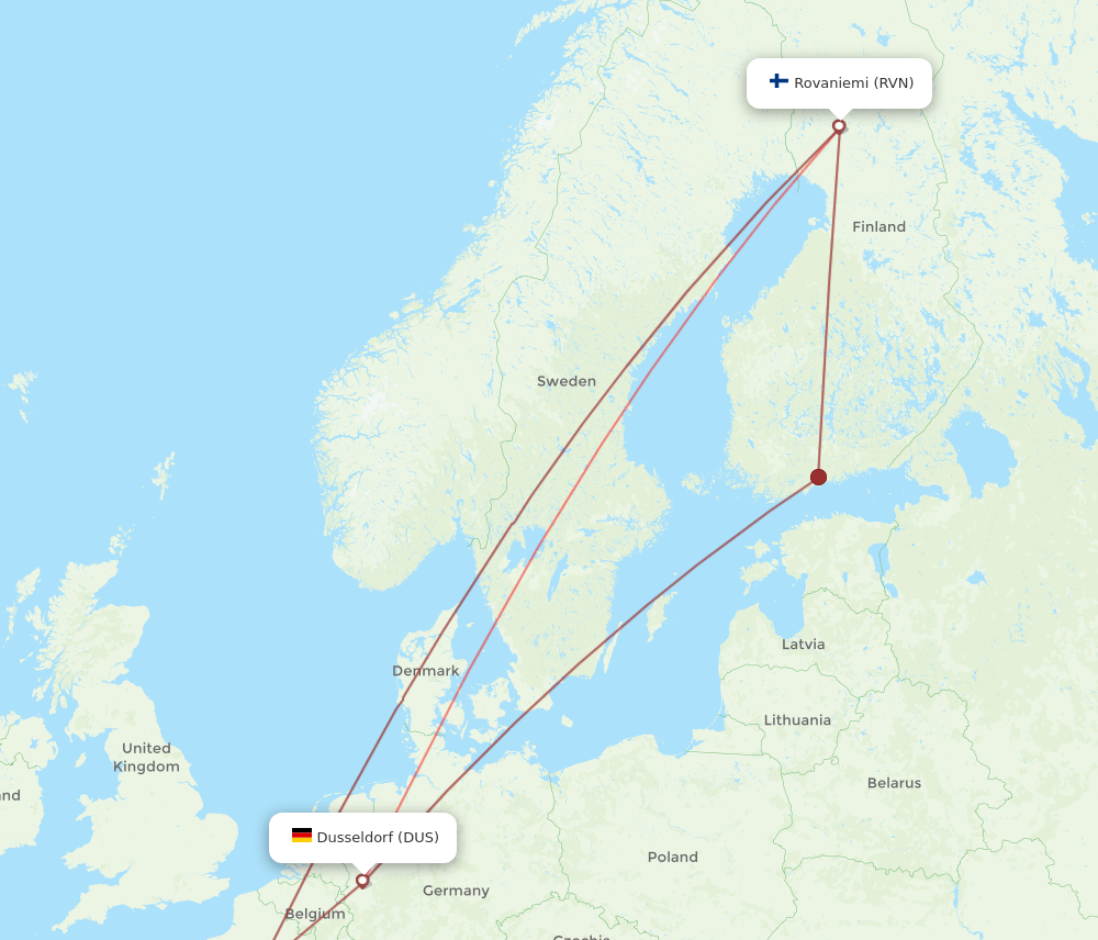 DUS-RVN flight routes