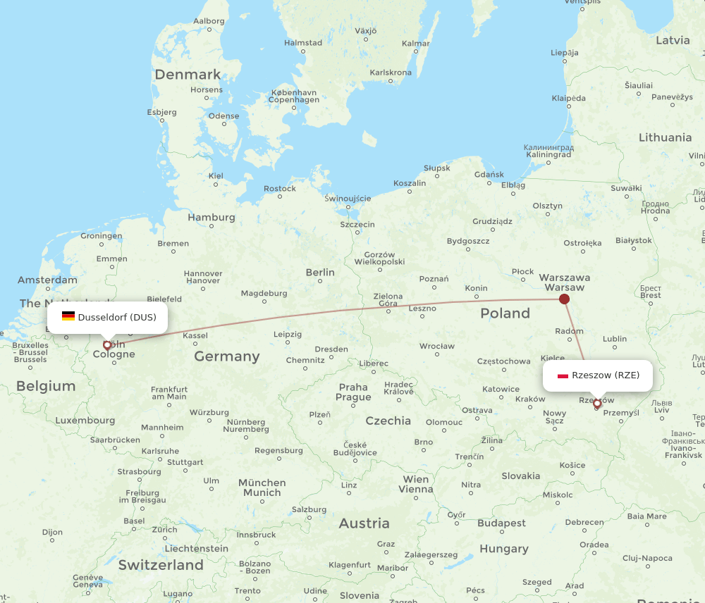 DUS to RZE flights and routes map