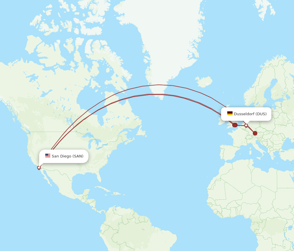 DUS-SAN flight routes