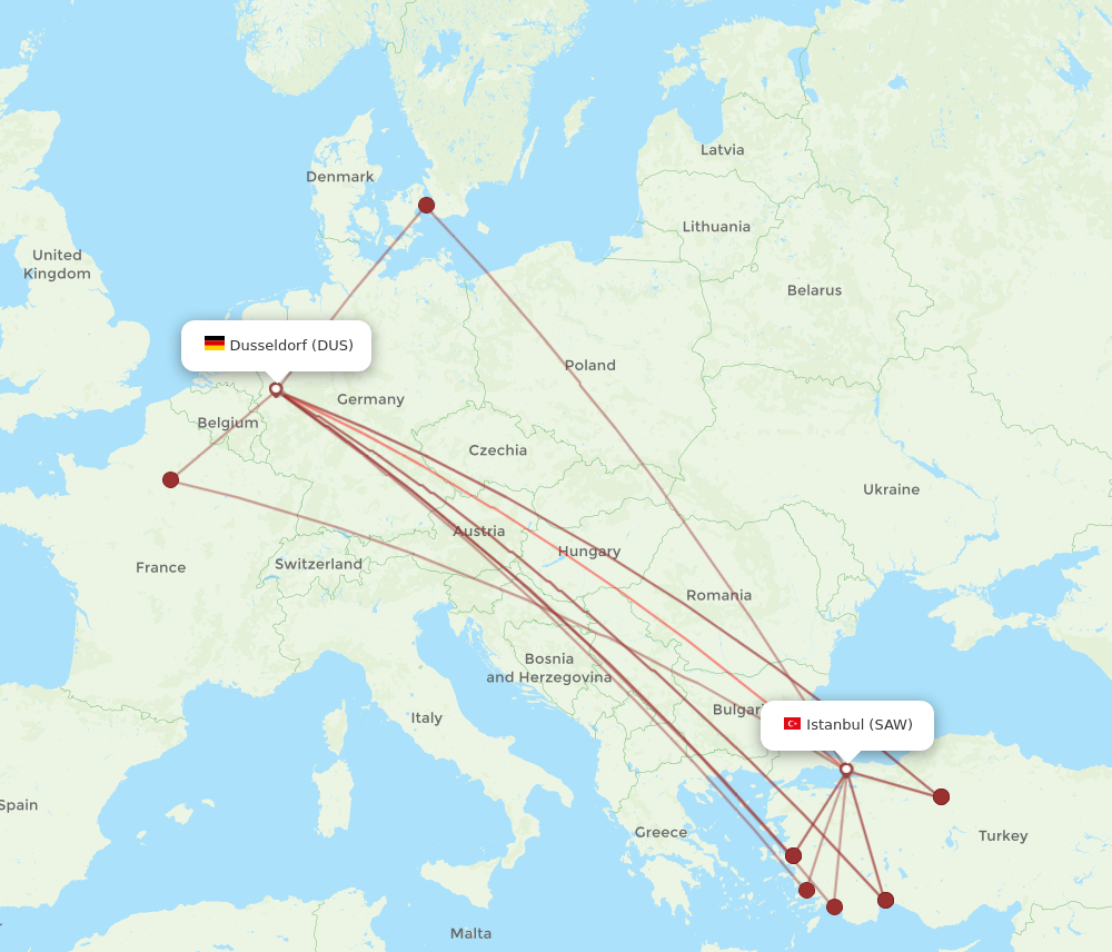 DUS to SAW flights and routes map
