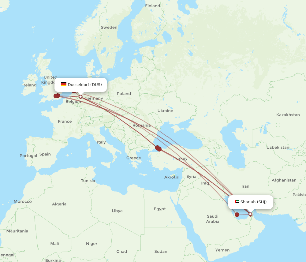 DUS-SHJ flight routes
