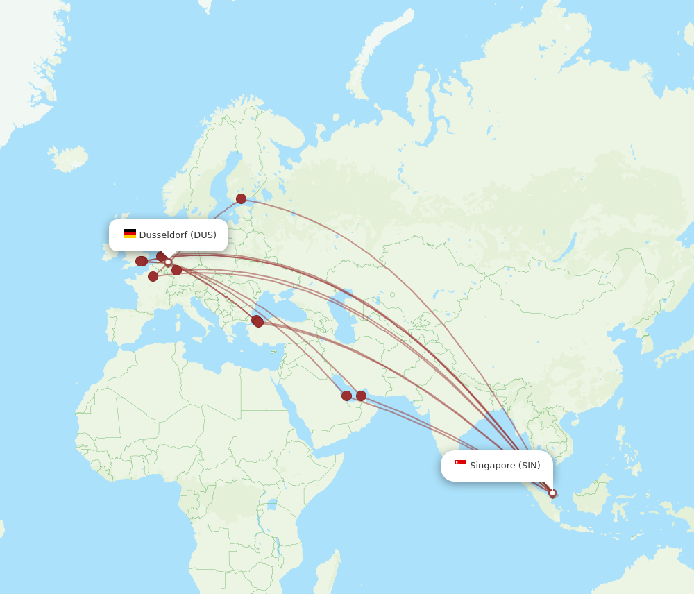 DUS to SIN flights and routes map