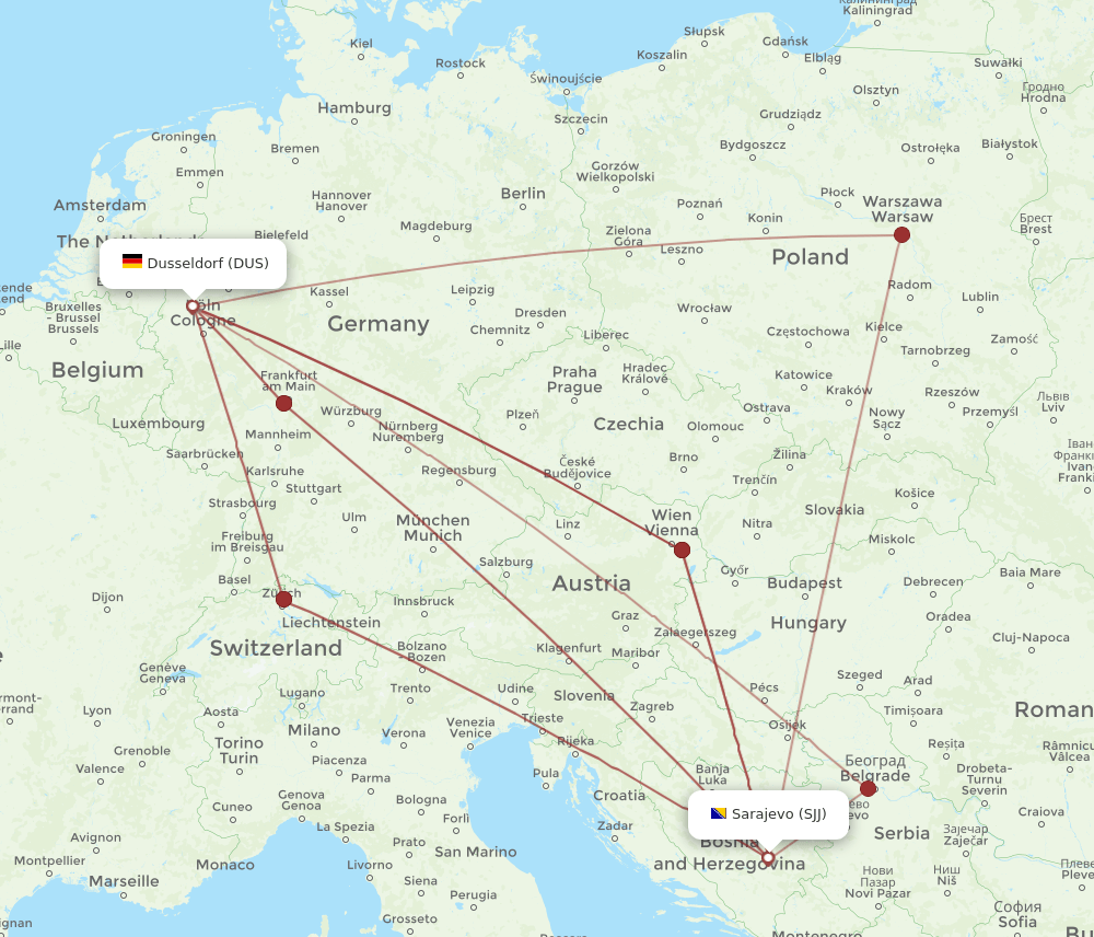 DUS-SJJ flight routes