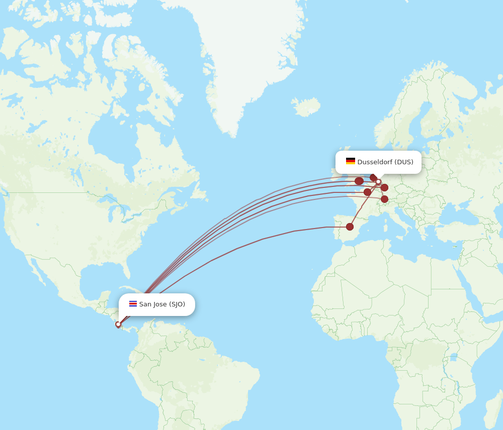 DUS-SJO flight routes