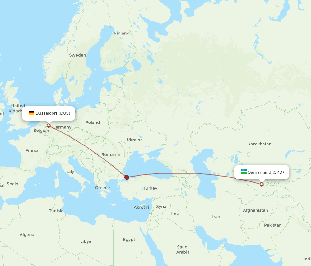 DUS-SKD flight routes