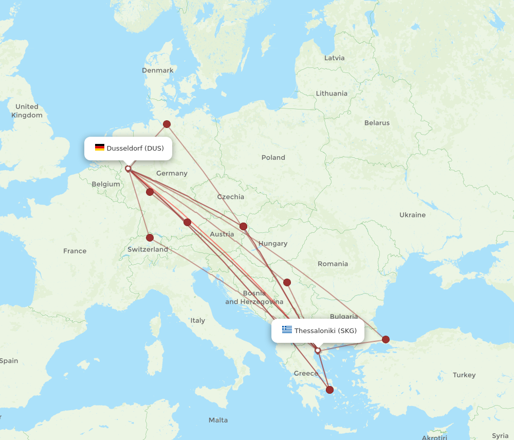 DUS to SKG flights and routes map