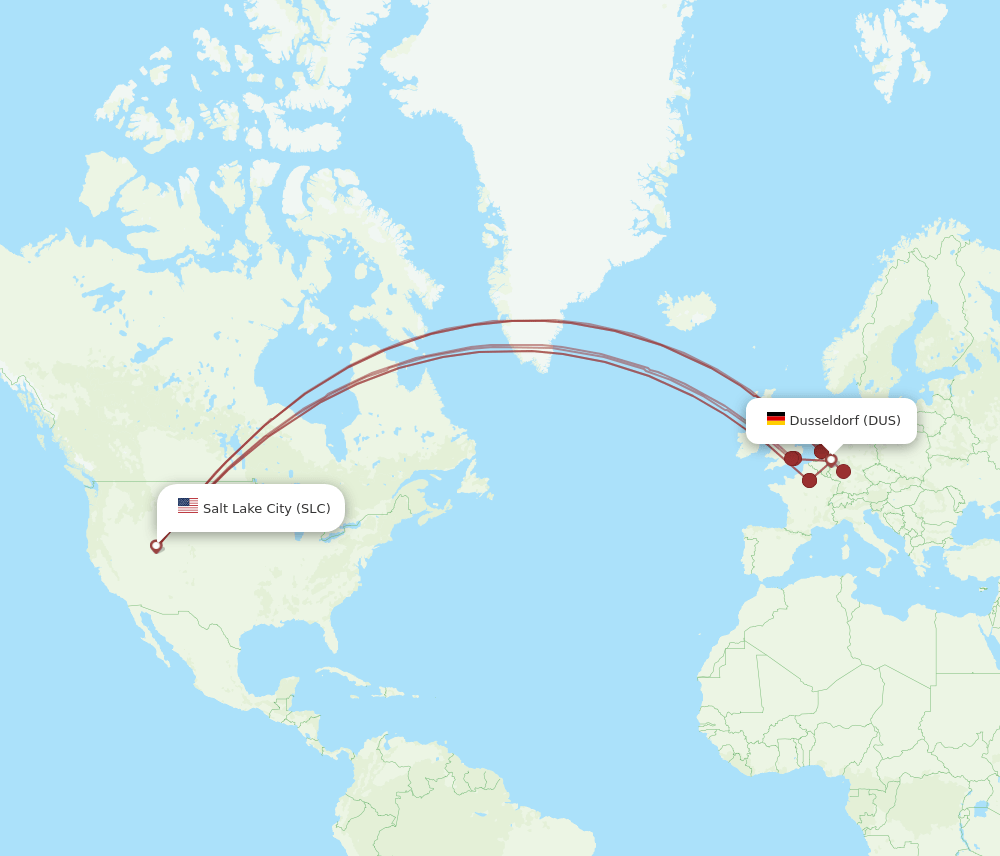 DUS to SLC flights and routes map