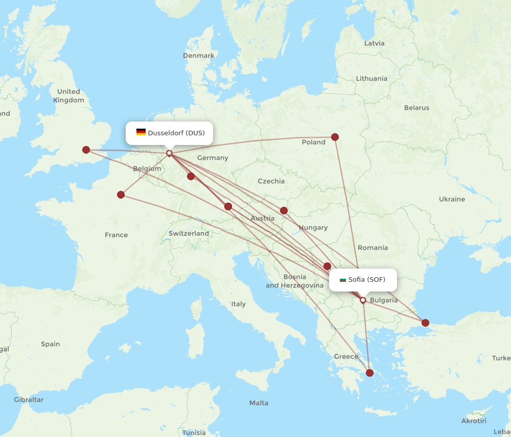DUS-SOF flight routes